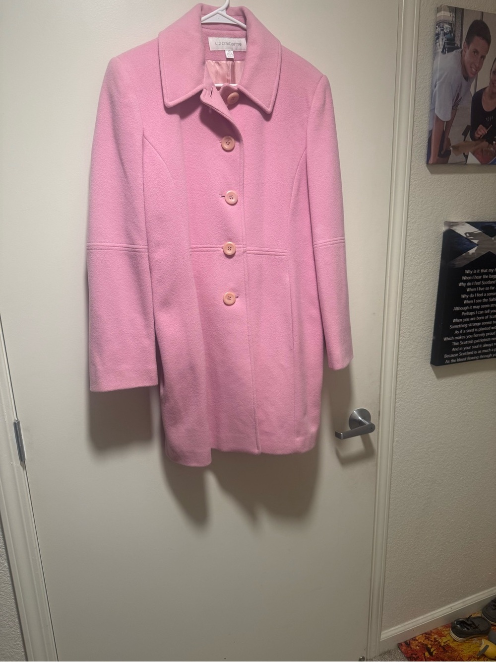 Liz Claiborne Pastel Pink Wool-Blend Single-Breasted Coat